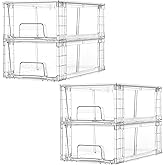 Vtopmart 4 Pack Stackable Storage Drawers,Clear Acrylic Drawer Organizers with Handles, Easily Assemble for Fridge, Bathroom,