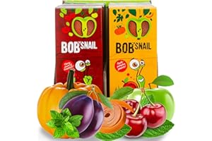 Bob Snail Barras de frutas saludables sin azúcar - 60 Frutas Roll Ups Individual Embalado por niños y adultos con manzana cereza ciruela calabaza menta