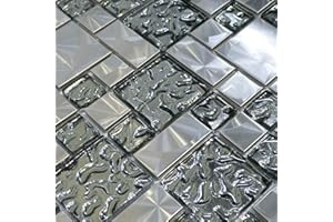 TOTAL LOOK DESIGN TILES AND INTERIORS Hong Kong Grey and Silver Mosaic Tiles Sheet for Walls Floors Bathroom Kitchen (1 Sheet 30cmX30cm)