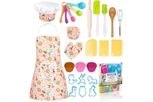 KAEGREEL Kit Petit Chef Cuisine Enfant avec Tablier Licorne, 26 Pièces Jouet Cuisine Ustensile avec Toque Cuillères Fouet, Chef Jeu de Rôle Cadeaux pour Garçons Filles 3 4 5 6 7 Ans (Orange)