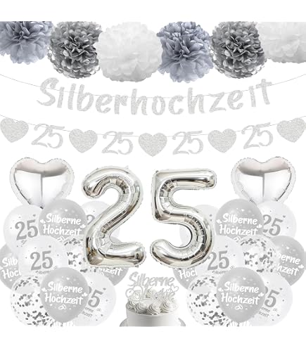 Petersilienhochzeit Deko Set Mit Girlande, Luftballons & Tortendeko - Perfekt Für Den 12,5. Hochzeitstag