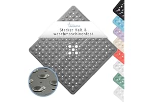 ‎TONIAMO Toniamo Duschmatte rutschfest 53x53 cm | Antirutschmatte Dusche quadratisch | Rutschmatte Dusche antibakteriell & maschinenfest | Duscheinlage rutschfest BPA-frei | Grau