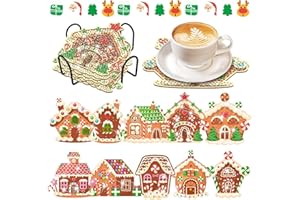 AIKEWO 10 PCS Diamond Painting Coaster Kits with Holder,Christmas Winter Diamond Art Coasters 5D Diamond Painting Kits for Adults, Beginners, Kids Diamond Art Craft Supplies