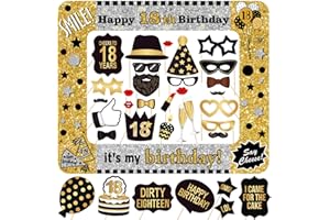 YIIIGOOOD Fotobox Accessoires 18. Geburtstag Deko 34 Stk. Foto Requisiten mit aufblasbarem Fotorahmen für Jungen und Mädchen Schwarz Silber Gold Photo Booth Requisiten und Selfie Rahmen Party Zubehör