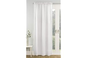 Tyrone Textiles Ltd Tahiti White Pom Pom Trim Linen Look Voile Panel (Drop - 48" (122cm))