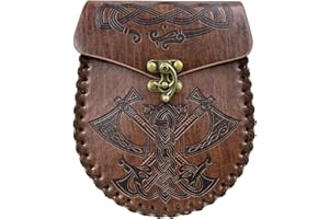 HiiFeuer Marsupio Nordico Goffrato in Ecopelle, Con Tasca Laterale, Stile che Ricorda il Medioevo, Marsupio Vintage per LARP Ren Faire