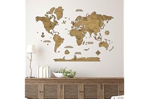 Creatifwood Mapa mundi madera 2D con Nombres Grabados de Países y estados para Marcar Viajes. Mapa mundi pared de madera multicapa Decoración Dormitorio y Oficinas. (Dark, 80L x 55l cm)
