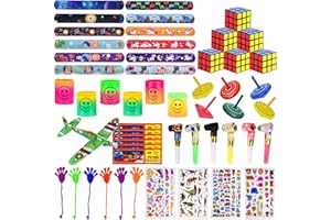 Herefun Kindergeburtstag Mitgebsel Set 60 Teile, Kindergeburtstag Gastgeschenke Styroporflieger Klatschhand Mini Zauberwürfel Kreiselspielzeug Schnapparmbänder Partei Geschenk für Mädchen Jungen