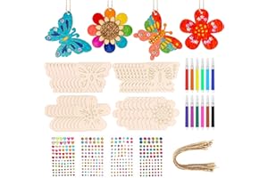 JOVICOS 36PCS Wooden Craft Kits for Kids with Butterfly & Flower Painting, Arts and Crafts with Watercolor Pens Glitter Stickers, Creative Crafts for Kids Girls Boys Toddlers Halloween Christmas Gifts