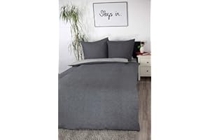 ‎JILDA-TEX jilda-tex Biber Bettwäsche Made IN Germany Melange 135x200 cm + 80x80 cm 100% Baumwolle Feinbiberbettwäsche Edelflanell Verschiedene Größen/Farben (Uni Hellgrau/Dunkelgrau, 135 x 200 cm)