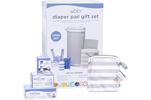 Ubbi Diaper Changing Value Set, Odor Locking Modern Design Baby Accessory Must Have Set Includes Grey Diaper Pail, Diaper Sacks, Odor Absorbing Gel, Travel Chaning Mat and Diaper Pail Waste Bags