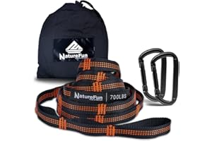 NATUREFUN Camping Hammock Accessories Suspension System Hammock Tree Straps 2000+ lbs Heavy Duty With 18 Loops,100% No-Stretch Polyester,2 Pack