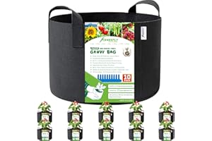 SHEEFLY 10 Pack 7 Gallon Grow Bags,Non Woven Durable Thickened Aeration Fabric Pots Container with Reinforced Handles for Nursery Garden,Vegetable,Fruit,with 10 PCS Plant Labels (Black)