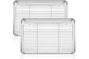 HaWare Baking Tray with Rack Set of 4(2 Trays + 2 Racks), Stainless Steel Oven Cookie Sheet Pan with Cooling Rack, 31.4 x 24.6 x 2.5cm, Idea for Baking/Cooking/Drying, Mirror Finish & Dishwasher Safe
