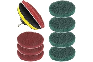 EPLZON 5 Inch Scrub Drill Brush Power Scouring Pads Household Cleaning Set for Kitchen Bathroom 4 Red Pads 4 Green Pads 1 Drill Attachment and 1 Universal Shaft