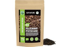 Alpi Nature Tellicherry Peppar BIO 500g, Hela Tellicherry Svartpepparkorn, Svart Pepparkorn