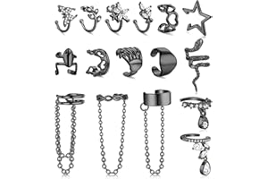 Kakonia 16 Pcs Ear Cuffs for Women Adjustable Non-Piercing Ear Cuff Chain Earrings Snake Frog Butterfly Punk Clip On Cartilage Helix Wrap Ear Jewelry Set