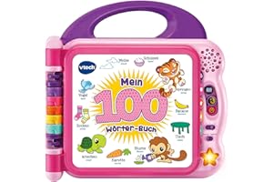VTech Baby Mein 100-Wörter-Buch pink – Interaktives Bilderbuch zum Lernen erster Wörter mit 12 bilingualen Seiten in Deutsch-Englisch – Für Kinder von 2-5 Jahren