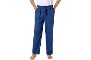 Jveyvth Mens Pyjama Pants 100% Cotton Plaid Sleep & Lounge Pants, PJ Bottoms with Pockets and Button Fly