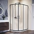 ELEGANT 1200 x 800 mm Left Black Framed Offset Quadrant Shower Enclosure 6mm Tempered Sliding Glass Cubicle Door with Tray + Waste