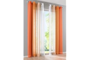 ‎GARDINENBOX 2er Pack Gardinen Vertikal Farbverlauf Druck Transparent »Modena« mit Ösen und Raffhalter, Vorhang, Dekoschal HxB 225x140 cm Orangetöne, 10000183