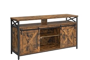 ‎VASAGLE VASAGLE Szafka pod telewizor, szafka pod telewizor do 65 cali, z regulowanymi półkami, rustykalne drzwi, styl wiejski, metalowy stelaż, brązowo-czarny vintage LTV071B01