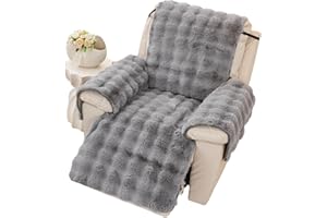 EBETA Weiche Plüsch Sesselschoner Sesselauflage Armlehnenbezüge, Neue rutschfeste Sesselüberzug Flauschiger Kunstpelz Relaxsessel Bezüg (Grau, 60 * 225 cm)