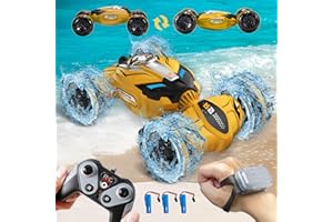 Aucrsozk Enfants Amphibie Télécommandée Voiture Jouet pour 3 4 5 6 7 8+ Ans, 4WD Tout Terrain Telecommande Voiture avec Contrôle Gestuel, 2.4Ghz Etanches RC Car pour Noël Cadeaux (Jaune)