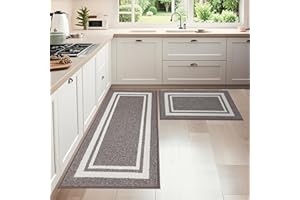 COSY HOMEER Alfombra Cocina Antideslizantes Lavables 51 x 76 CM + 51 x 122 CM, Set de 2 Unidades, Tapete Cozinha Lavable a Máquina, Resistente a la Suciedad, Marrón
