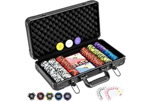 RELAX4LIFE Maletín de póquer de aluminio con 300/500 fichas de póquer láser numeradas / 2 juegos de cartas de póquer / 5 dados / 3 botones del crupier (300 chips)