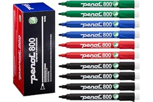 PENOL OF SCANDINAVIA Pennarello per lavagna bianca - 800, punta tonda da 1,5 mm con marchio Nordic Swan Ecolabel - NON TOSSICO e INODORE - 4 pezzi neri, 2 pezzi blu, rosso e verde