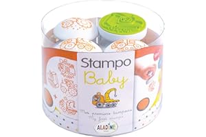 Aladine- 4 Tampons Véhicules avec Encreur, Bébé Enfant 2 & 3 Ans, Stampo Baby Engins, Encre Lavable, Tracteur Camion Pompier Construction Cadeau, Dès 18 Mois, 3808