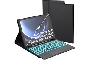‎ROOFEI Tastatur Hülle für Samsung Galaxy Tab S10 FE/S9 FE/Tab S9 - 7 Farbige Beleuchtung Tablet Cover mit Stifthalter - Beleuchtete Deutsches QWERTZ Layout Tastatur für S10 FE/S9 FE 10,9"/S9 11 zoll Schwarz