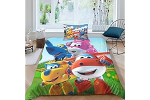 CIFEAR Super Wings Bettwäsche Bettbezug 3D-Druck，Bettwäsche-Set Bettbezüge Mit Kissenbezug ，Kinderbettwäsche Jungen Und Mädchen Single（135x200cm）