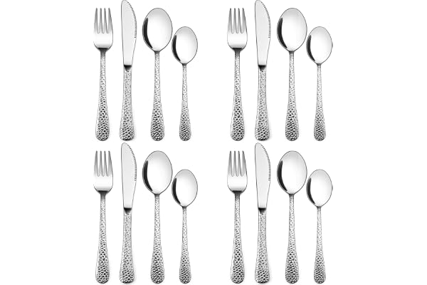 Joyfair Barnbestick, 16 delar rostfritt stål, hammarhandtag, småbarn, kniv, gaffel, 3 år, giftfri, hälsosam, diskmaskinssäker