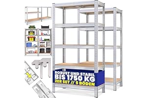 ‎MONZANA Monzana® 2X Schwerlastregal 180x90x40cm Befestigungsmaterial 1750kg 10 MDF-Platten Kellerregal Lagerregal Steckregal Metallregal Werkstattregal Silber
