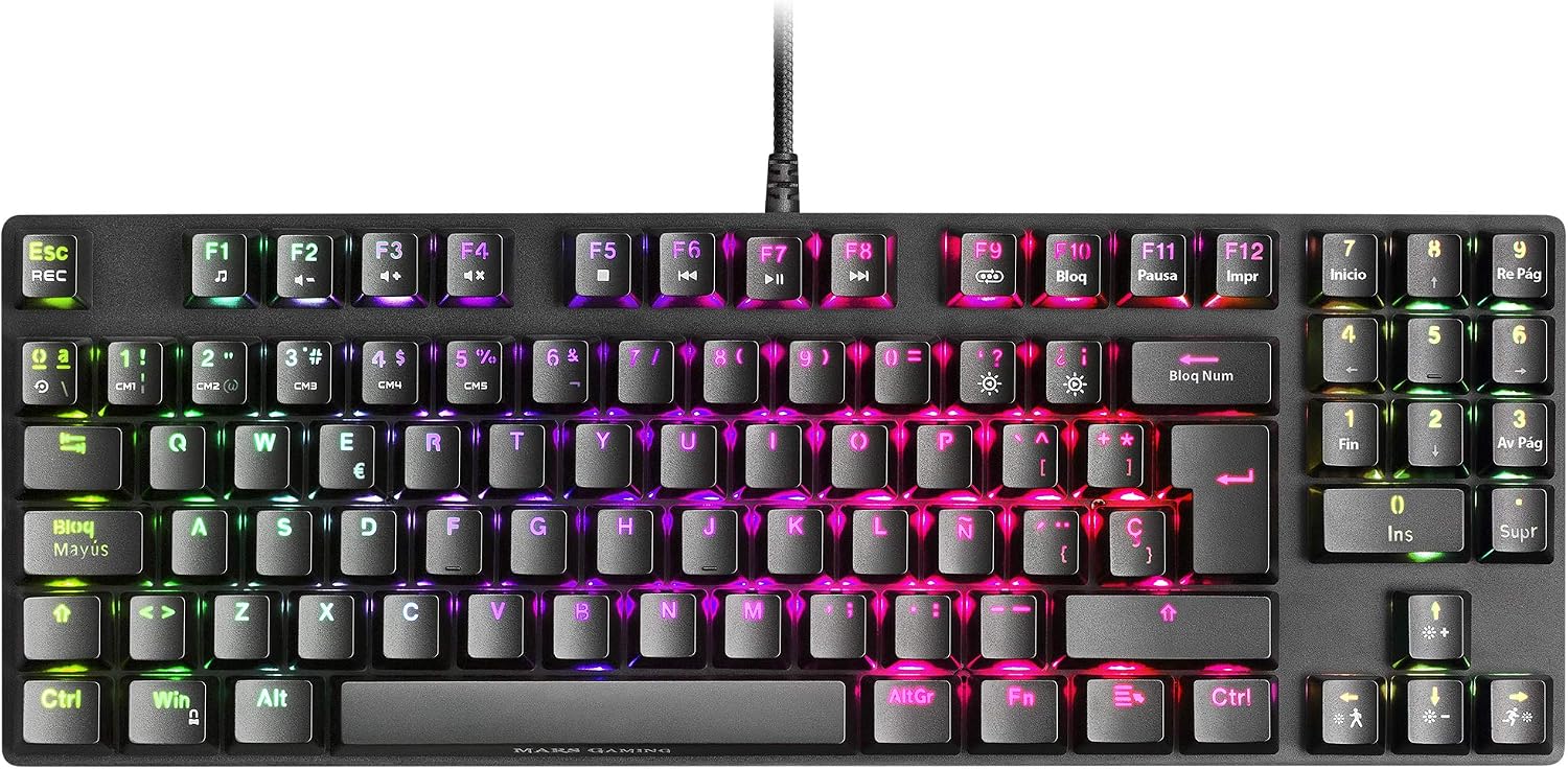 Mars Gaming MKREVOPRO, Idioma Español, Teclado Mecánico Gaming TKL con Pad Numérico, Switch OUTEMU Pro Azul, Iluminación Full RGB, Chip Vision MCU, Software, Negro