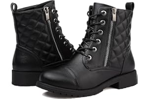 todaysunny Stiefeletten Damen Schnürstiefel Springerstiefel Schwarz Leder Wasserdichte Stiefeletten mit Reißverschluss Niedriger Absatz Schuhe Herbst Winter Combat Boots