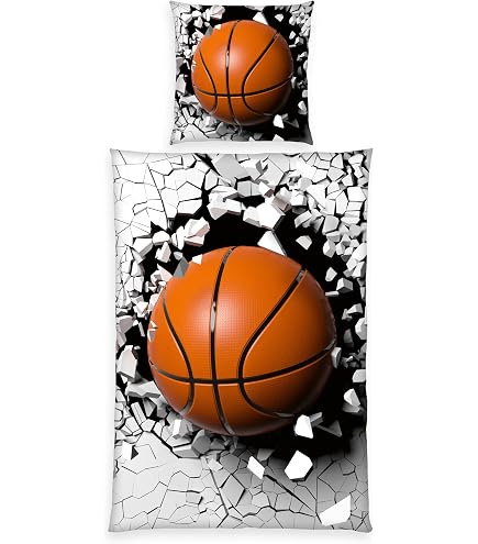 Basketball Bettwäsche-Set Für Einzelbett – 100% Baumwolle, Inkl. Spannbetttuch & Kissenbezug