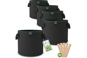 TTL COMMERCE TTL Garden 5 x 6L - Juego de 5 macetas de tela no tejida, 6 litros, 300 g/m², fieltro y tela no tejida, para balcón, terraza, invernadero, jardín