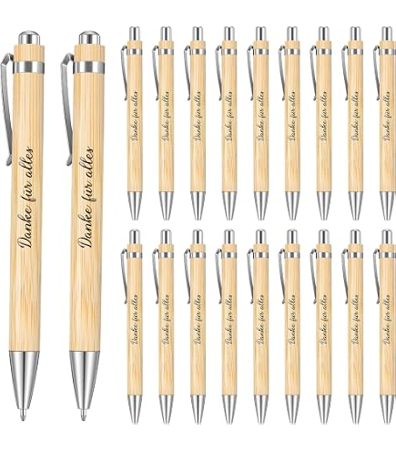 30 Stylos à Bille En Bois Gravés 'Schön Das Du Da Bist' - Cadeau Mariage, Baptême, Anniversaire - Avec Sachets Organza & Cartes