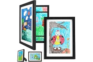 VIYMGIT 2 Pack Kids Artwork Display Frame Changeable, Black Kids Art Frames A4 Front Opening with Stand, Frames for Kids Artwork Hold 100 Pieces, Great for Children Art Projects, Drawings, 3D Art
