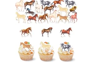 DazzJoy 48 Stück Essbare Tortendeko Pferd Deko,Pferde Tortendeko Essbar,Pferd Kuchen Deko Essbare,Essbare Cupcake Topper Pferde,Essbare Deko für Torten,Pferd Muffin Deko Essbar,Torten Deko Essbare