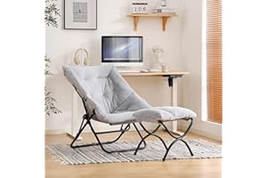 ‎YOTATING YOTATING Untertassenstuhl mit Ottomane, bequemer Kunstpelzstuhl, klappbarer, weicher, pelziger Lounge-Lazy-Stuhl, Metallrahmen, Moon Chair, Akzentstuhl für Schlafzimmer, Schlafsäle, Grau