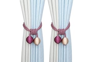 HGGZEG 2 alzapaños de cortina, simple tejido a mano para colgar cortinas con doble bola para decoración en el hogar y la oficina (beige y morado)