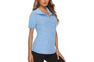 Flikity Womens Polo Shirts UK 1/4 Zip Quick Dry Ladies Golf Tops Moisture Wicking Sport Gym Athletic Tops Casual Workout Tops Yoga Tennis Runnning T Shirts S-2XL