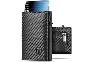 TENBST Portafoglio Uomo, Slim Porta Carte di Credito Uomo con RFID Anticlonazione, Portacarte Uomo Piccolo Magnetico, Porta Tessere con Portamonete e Contanti, Idea Regalo Uomo (Carbon Nero)