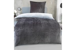 DreamHome Winter Wende Plüsch Bettwäsche 135x200 Nicky-Teddy Cashmere Touch Coral Fleece Bettdezug + Kissenbezug 80x80, Farbe:Silber-ANTHRAZIT