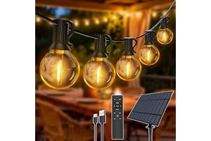 Hopexy 15M Solar Lights Outdoor Garden, Waterproof Festoon Lights with 20+1 Shatterproof G40 Bulbs, 3 Modes Dimmable USB & So