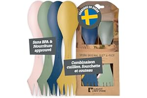 Light my Fire Spork Lot de 4/10 cuillères 3 en 1 pour le camping, cuillère, fourchette, couteau, couverts de voyage sans BPA et plastique bio